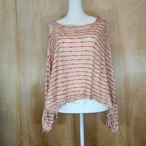 Free People We the Free Cotton Cream/Orange Striped Loose Knit Sweater Size‎ XS